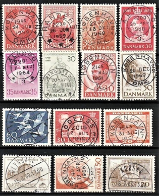 FRIMÆRKER DANMARK | Periode år 1953-1969 - Stålstik (Engros) - 14 forskellige værdier - Lux/Pragt Stemplet